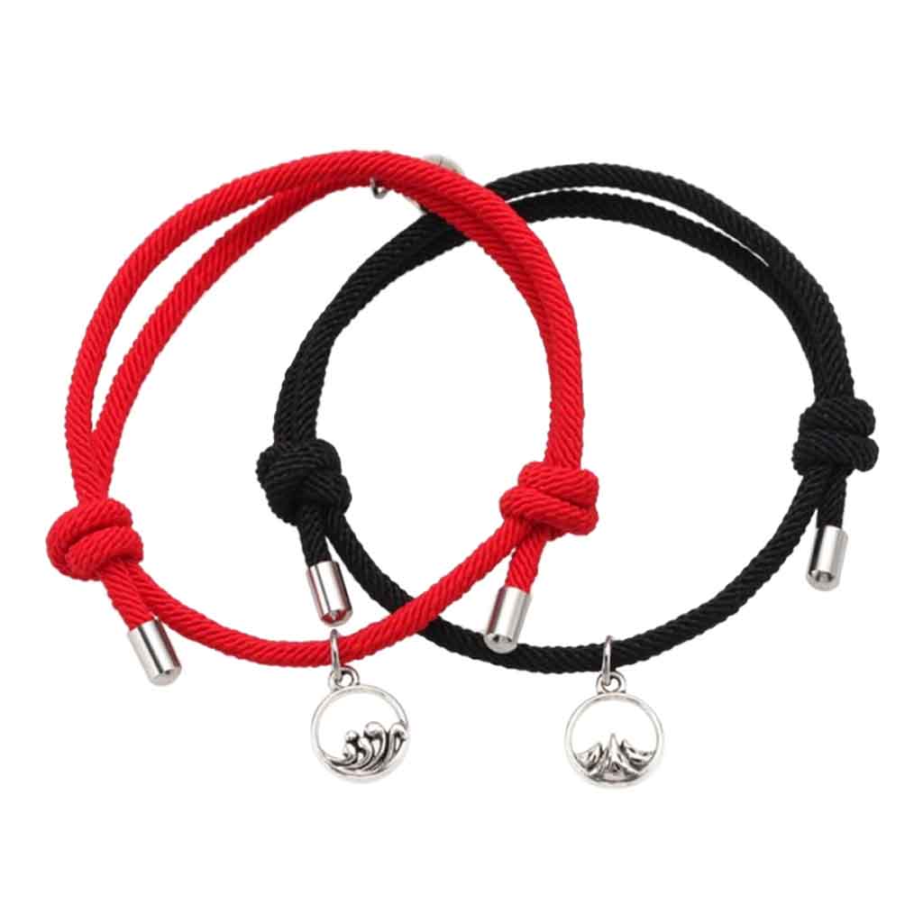 Set Pulseras para Pareja Negra Roja Protección Par con Imán