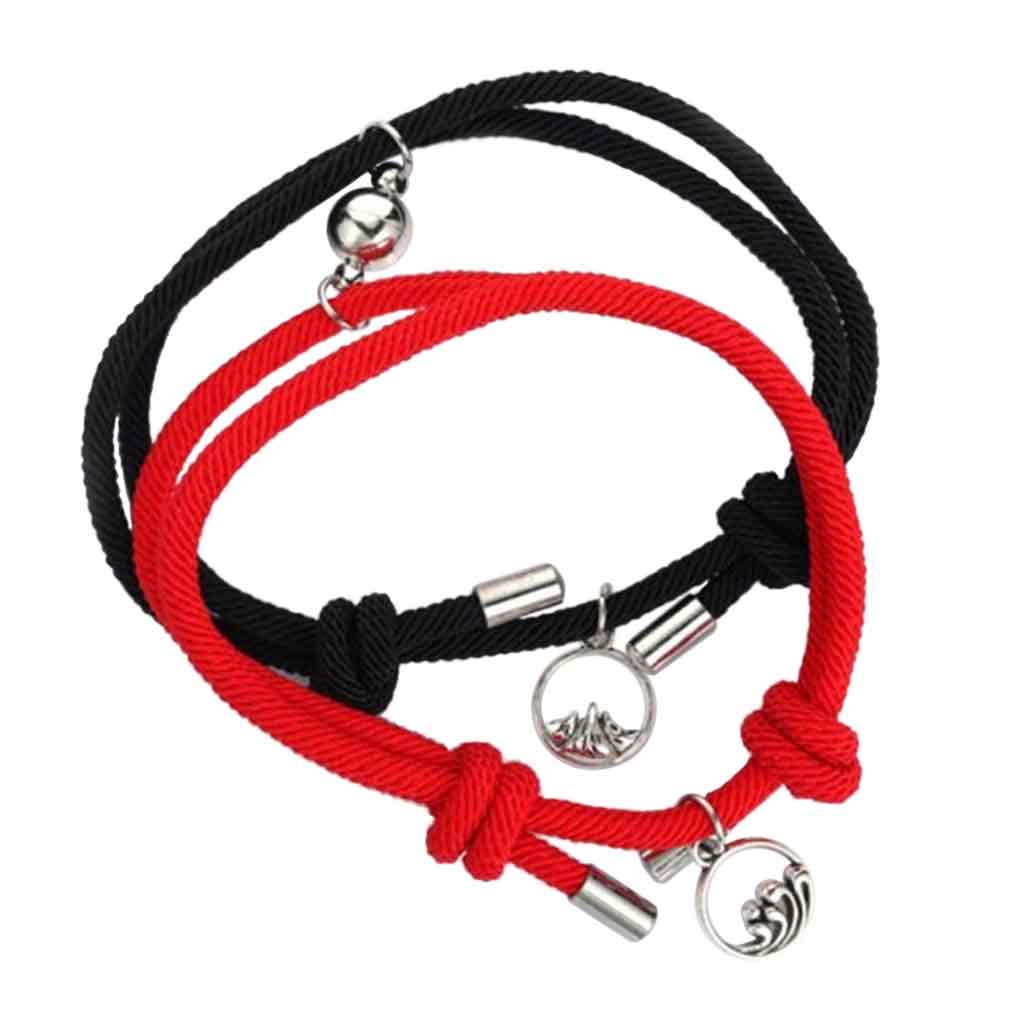 Set Pulseras para Pareja Negra Roja Protección Par con Imán