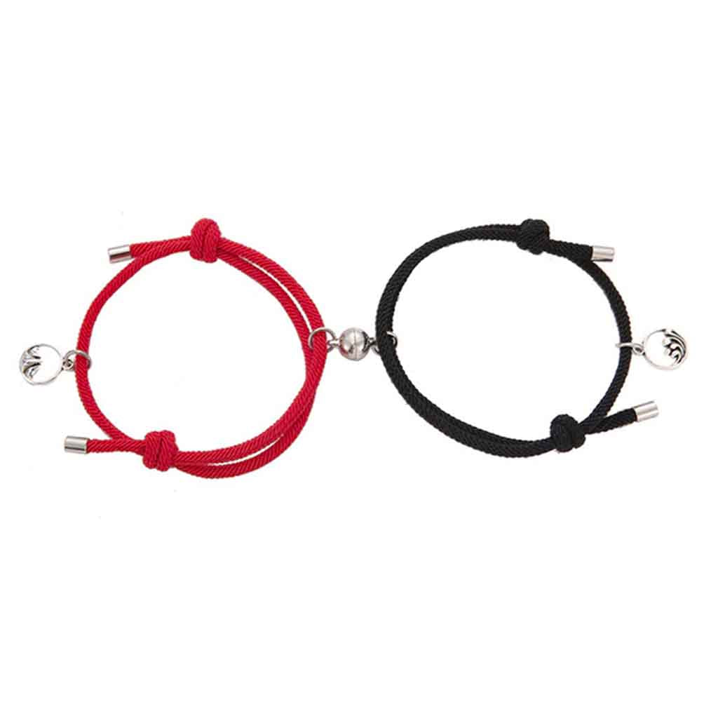 Set Pulseras para Pareja Negra Roja Protección Par con Imán