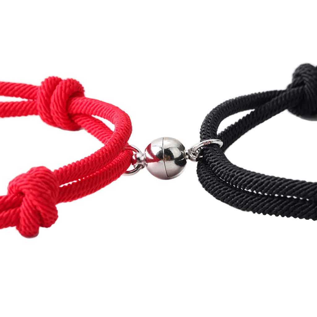 Set Pulseras para Pareja Negra Roja Protección Par con Imán