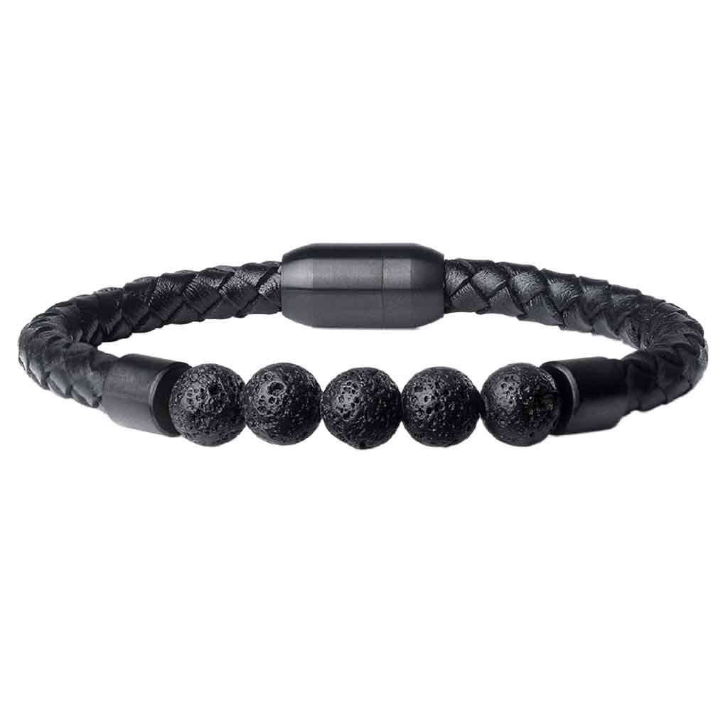 Pulsera de Cuero y Piedra Volcánica Broche Magnético