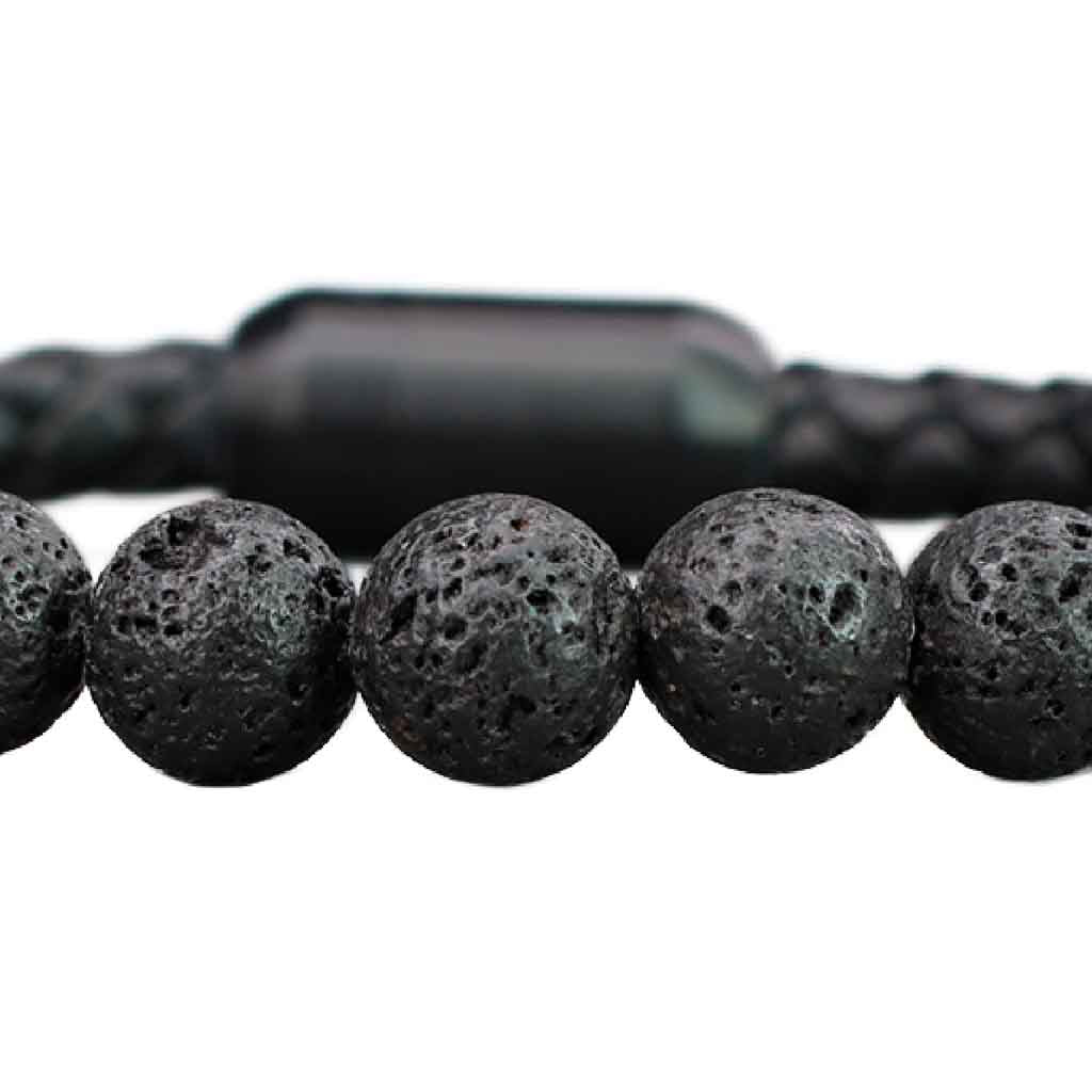 Pulsera de Cuero y Piedra Volcánica Broche Magnético