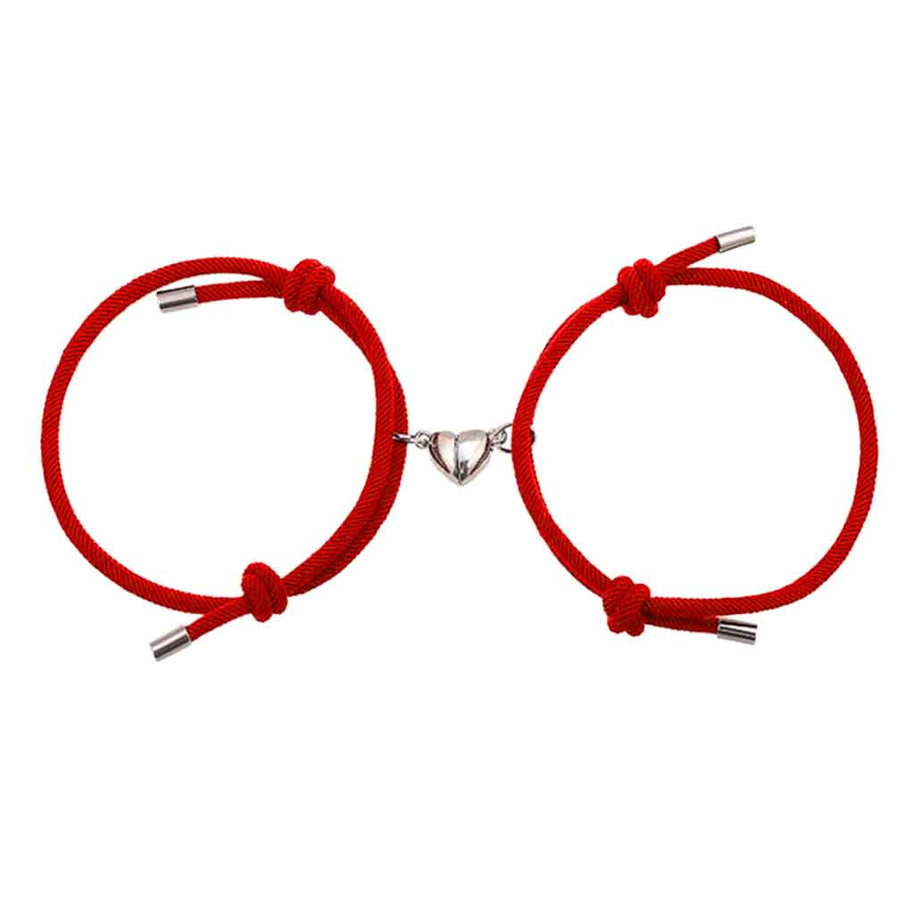 Pulseras de Parejas con Imán Corazón Roja Protección Par