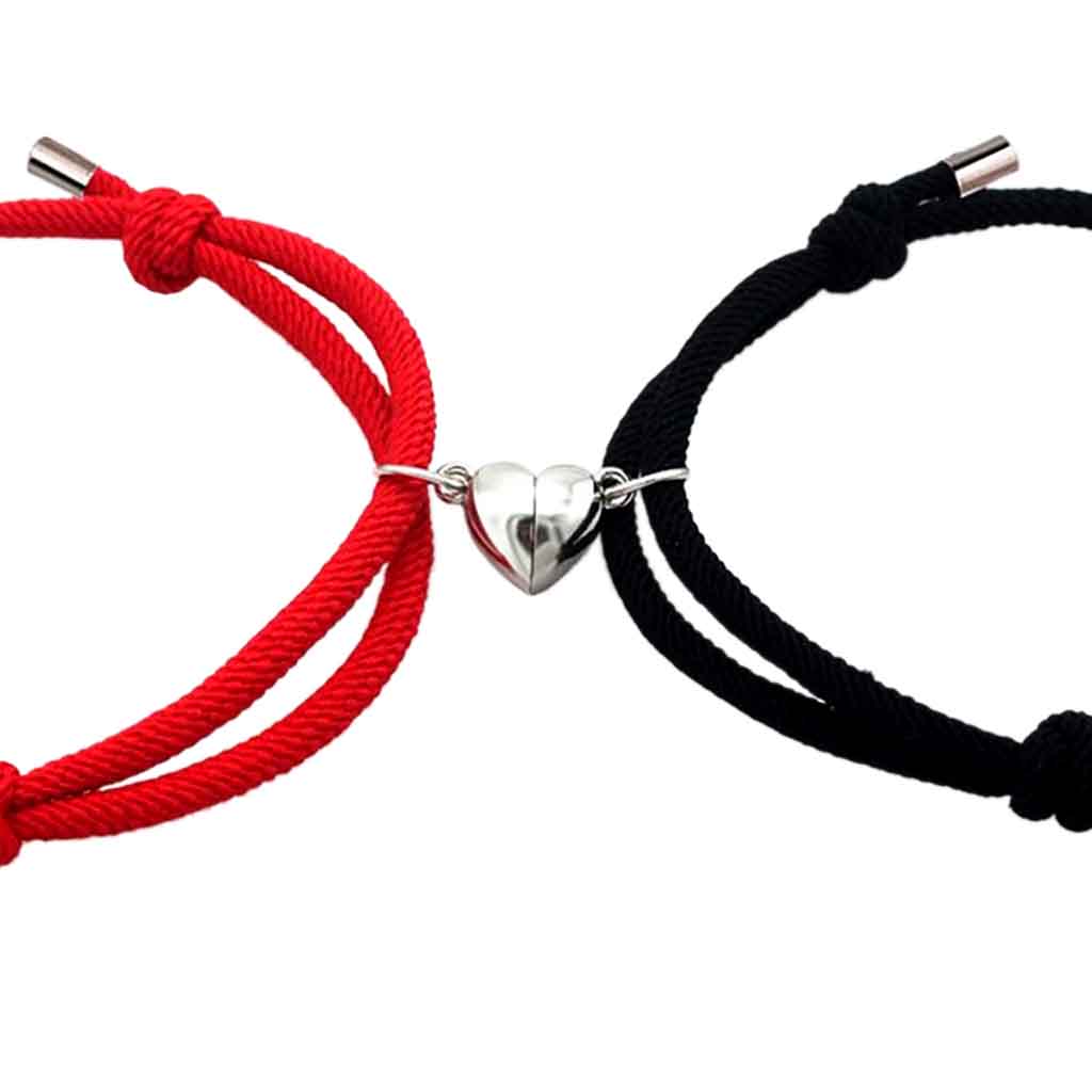 Pulsera para Parejas Rojo Negro con Imán Corazón Par