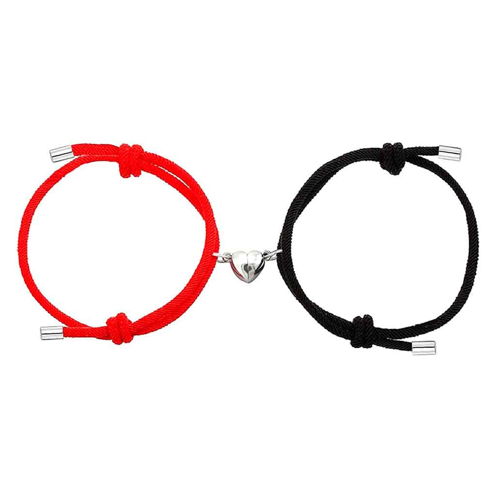 Pulsera para Parejas Rojo Negro con Imán Corazón Par