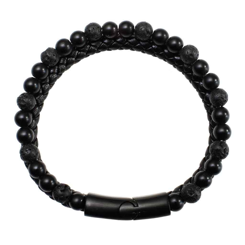 Pulseras Hombre Cuero con Piedra Volcánica y Ónix