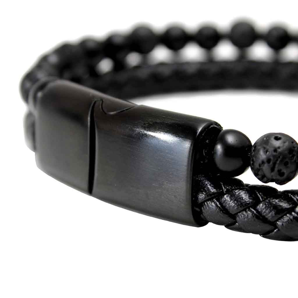 Pulseras Hombre Cuero con Piedra Volcánica y Ónix