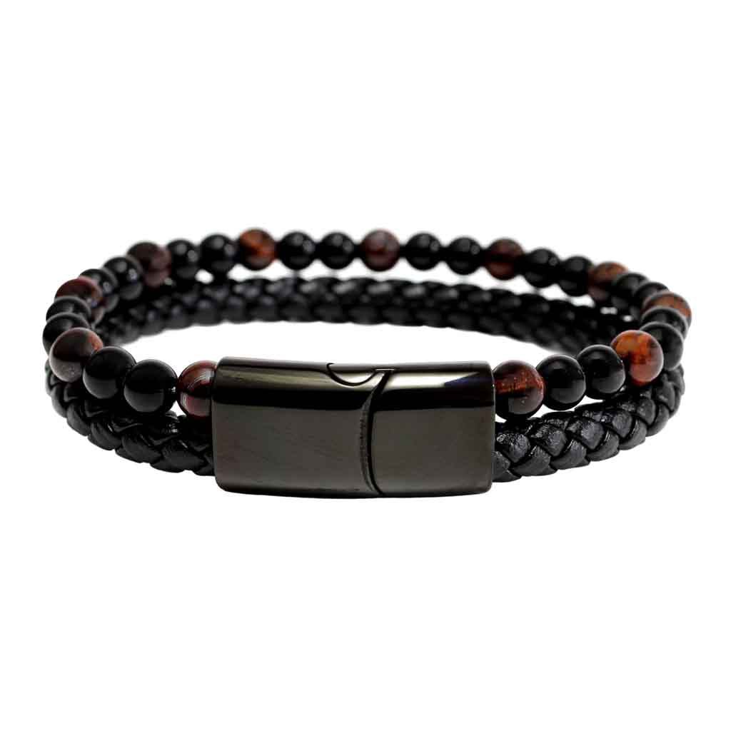 Pulseras Hombre Cuero con Ónix y Piedra Ojo de Tigre
