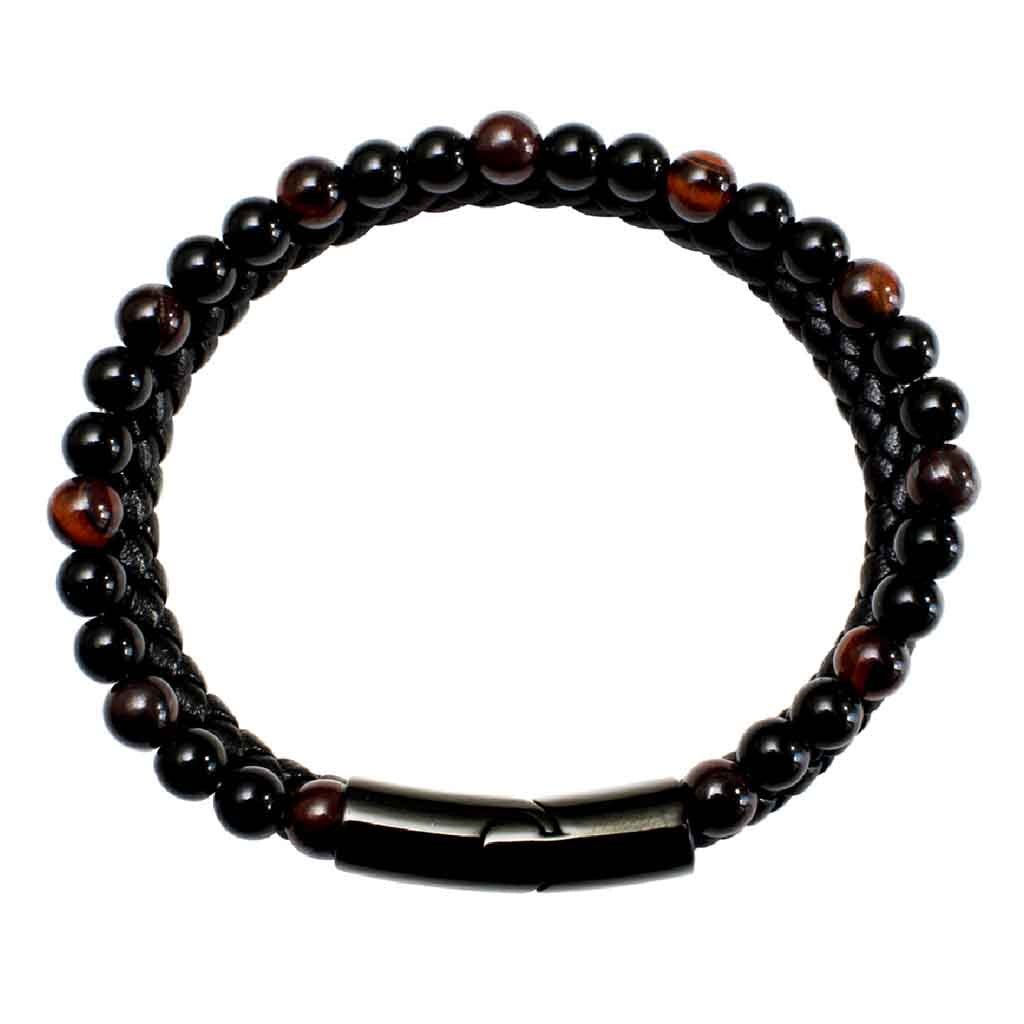 Pulseras Hombre Cuero con Ónix y Piedra Ojo de Tigre