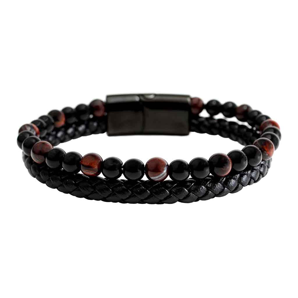 Pulseras Hombre Cuero con Ónix y Piedra Ojo de Tigre