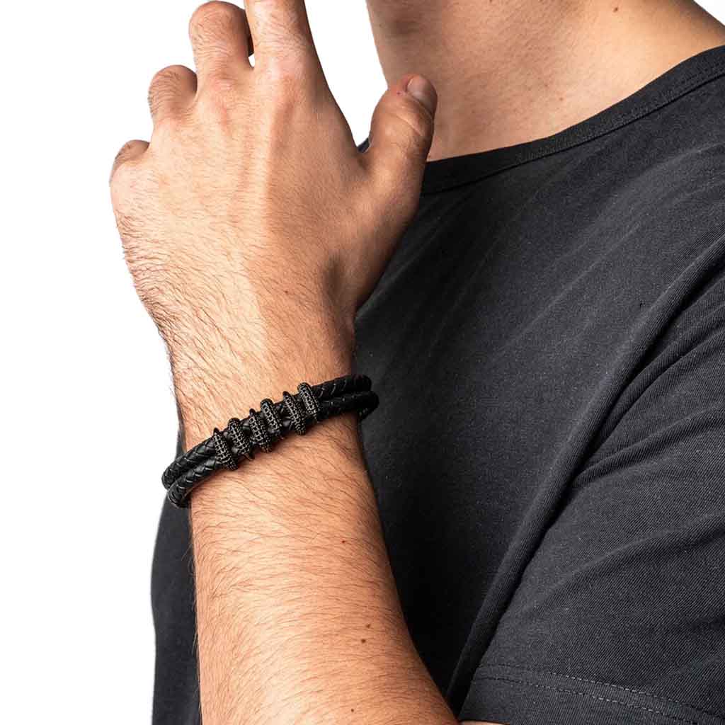 Pulseras de Cuero Hombre Mujer Negro Garras de Dragón