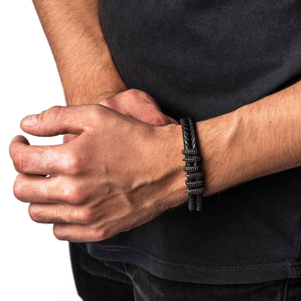 Pulseras de Cuero Hombre Mujer Negro Garras de Dragón