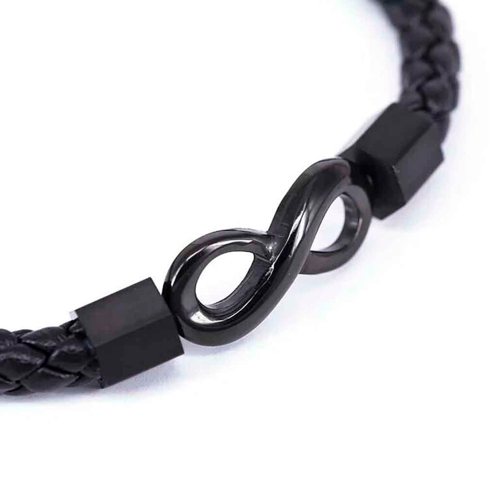 Pulsera de Cuero Hombre Mujer Acero Infinito Negro