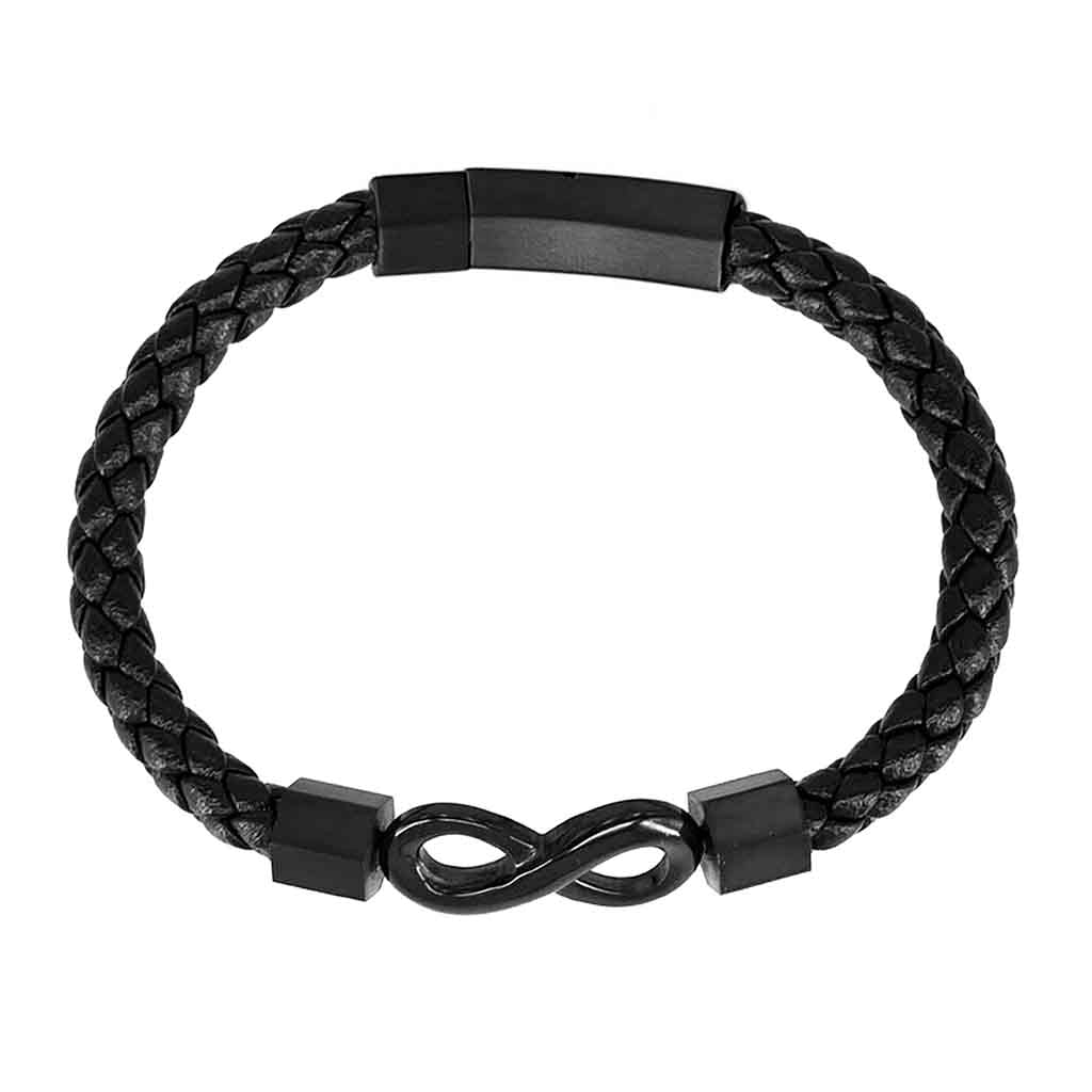 Pulsera de Cuero Hombre Mujer Acero Infinito Negro
