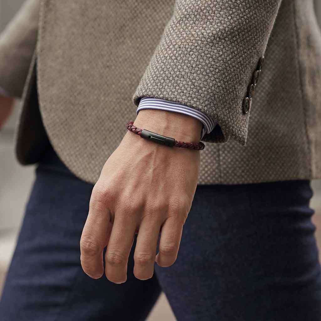 Pulseras de Cuero Hombre Mujer Roja Cuero A Presión