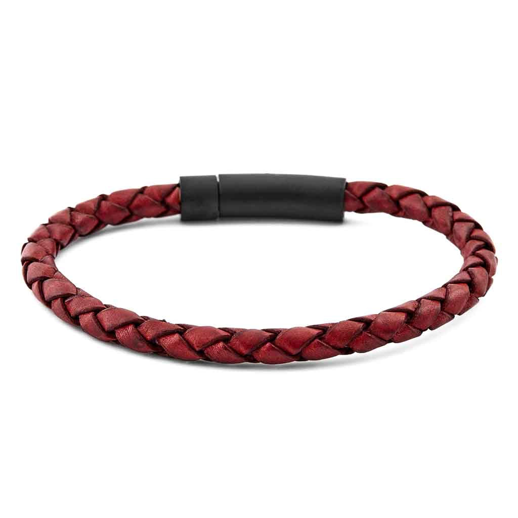 Pulseras de Cuero Hombre Mujer Roja Cuero A Presión