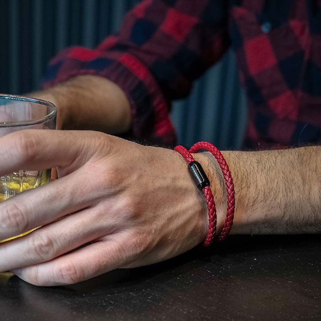 Pulsera Cuero Hombre Brazalete Pulseras Roja Larga Mujer