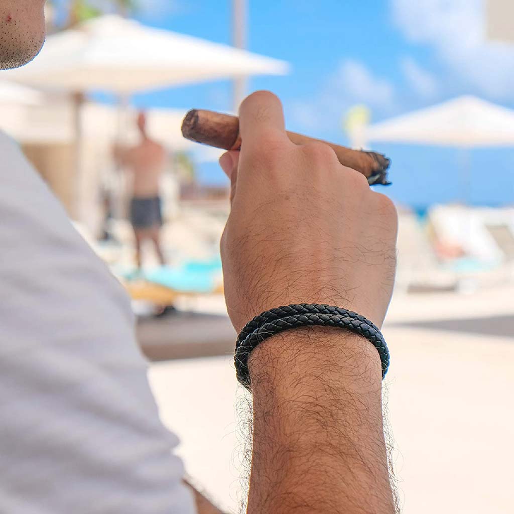 Pulsera Cuero Hombre Brazalete Pulseras Negro Larga Mujer