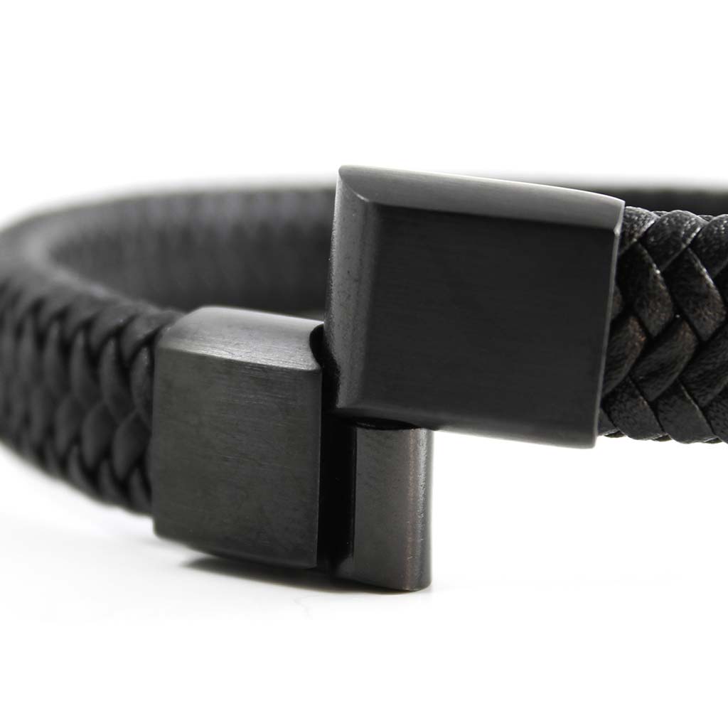 Pulsera Hombre Pulsera Hombre Cuero Brazalete Negro Mate