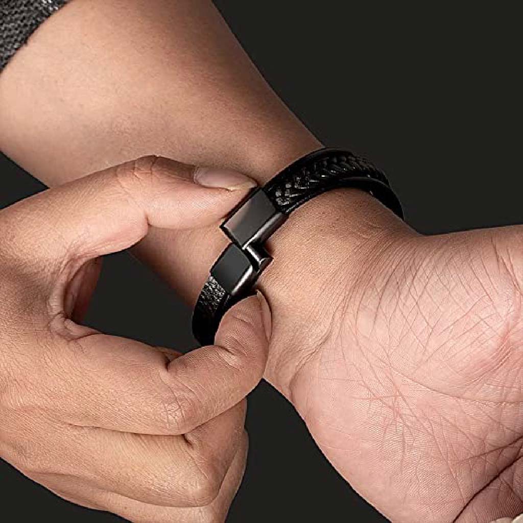 Pulsera Hombre Pulsera Hombre Cuero Brazalete Negro Mate