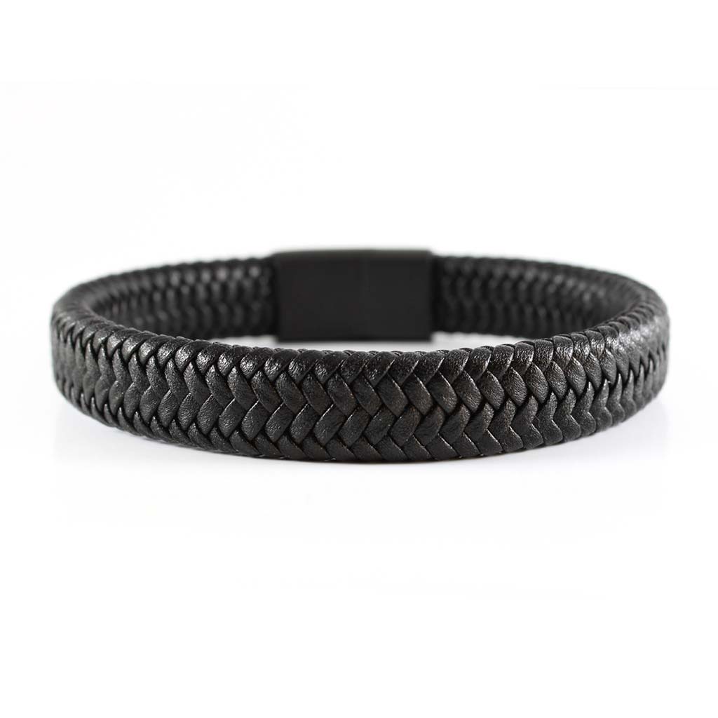 Pulsera Hombre Pulsera Hombre Cuero Brazalete Negro Mate