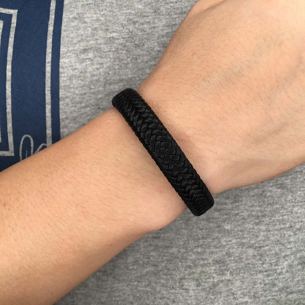 Pulsera Hombre Pulsera Hombre Cuero Brazalete Negro Mate