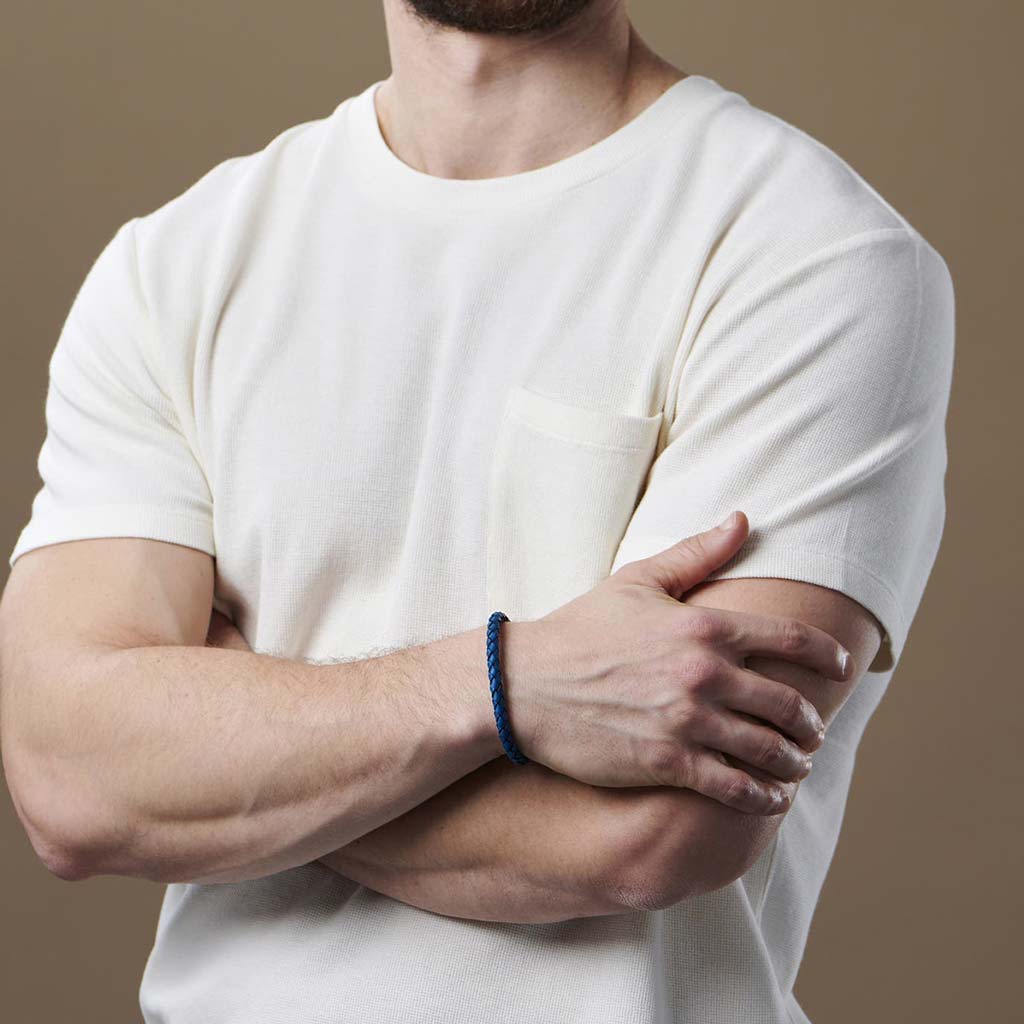 Pulseras Hombre Pulseras de Cuero Broche a Presión Azul