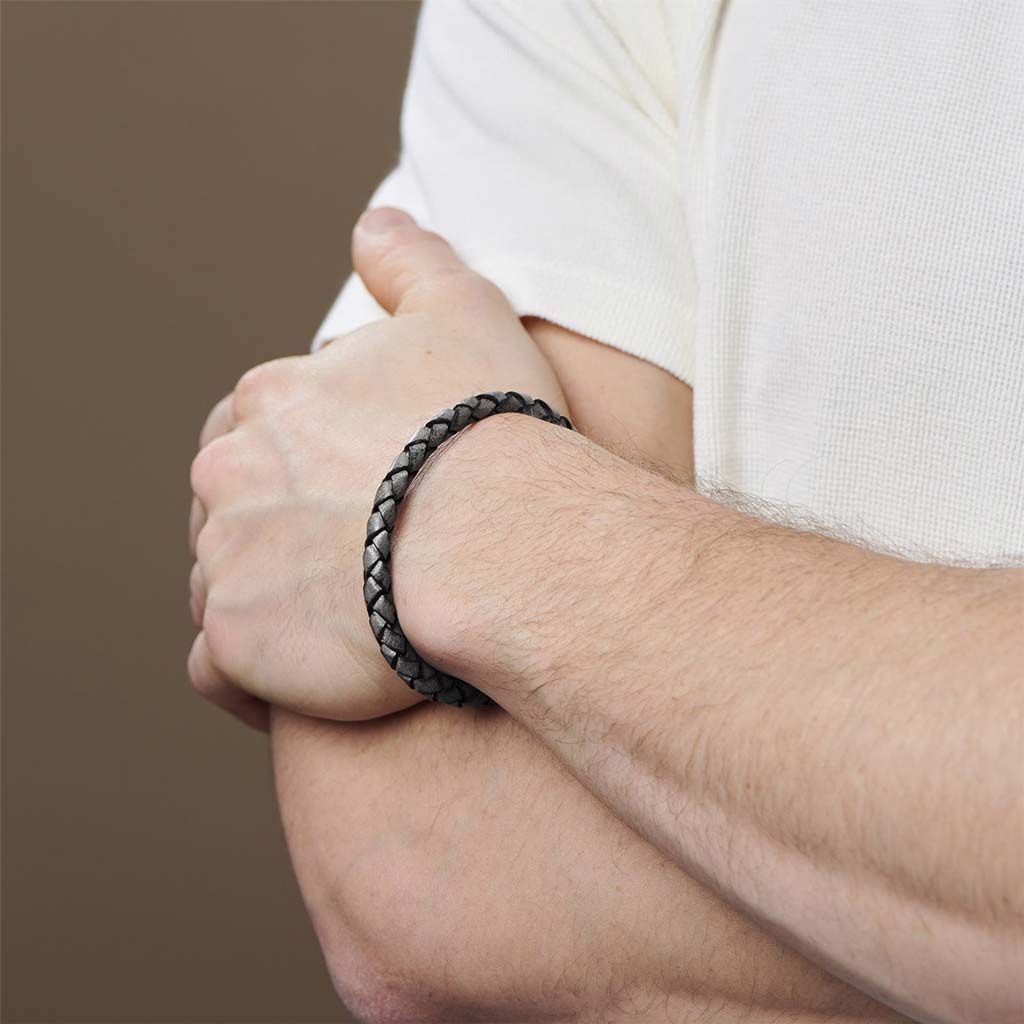 Pulseras de Cuero Hombre Pulseras Hombre Broche Presión Gris