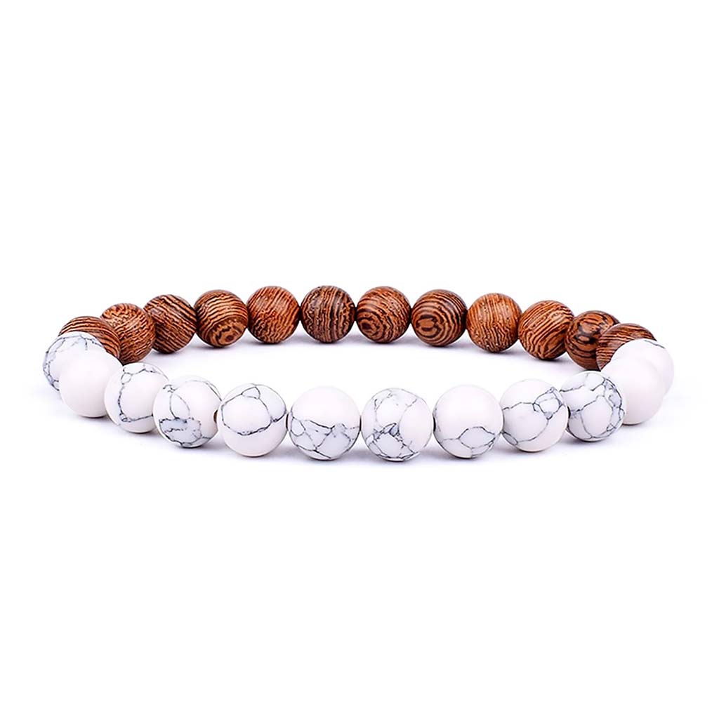 Pulseras Hombre Mujer Piedras Naturales Howlita Madera