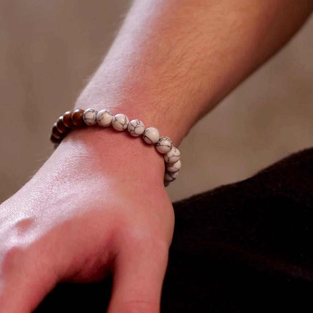 Pulseras Hombre Mujer Piedras Naturales Howlita Madera