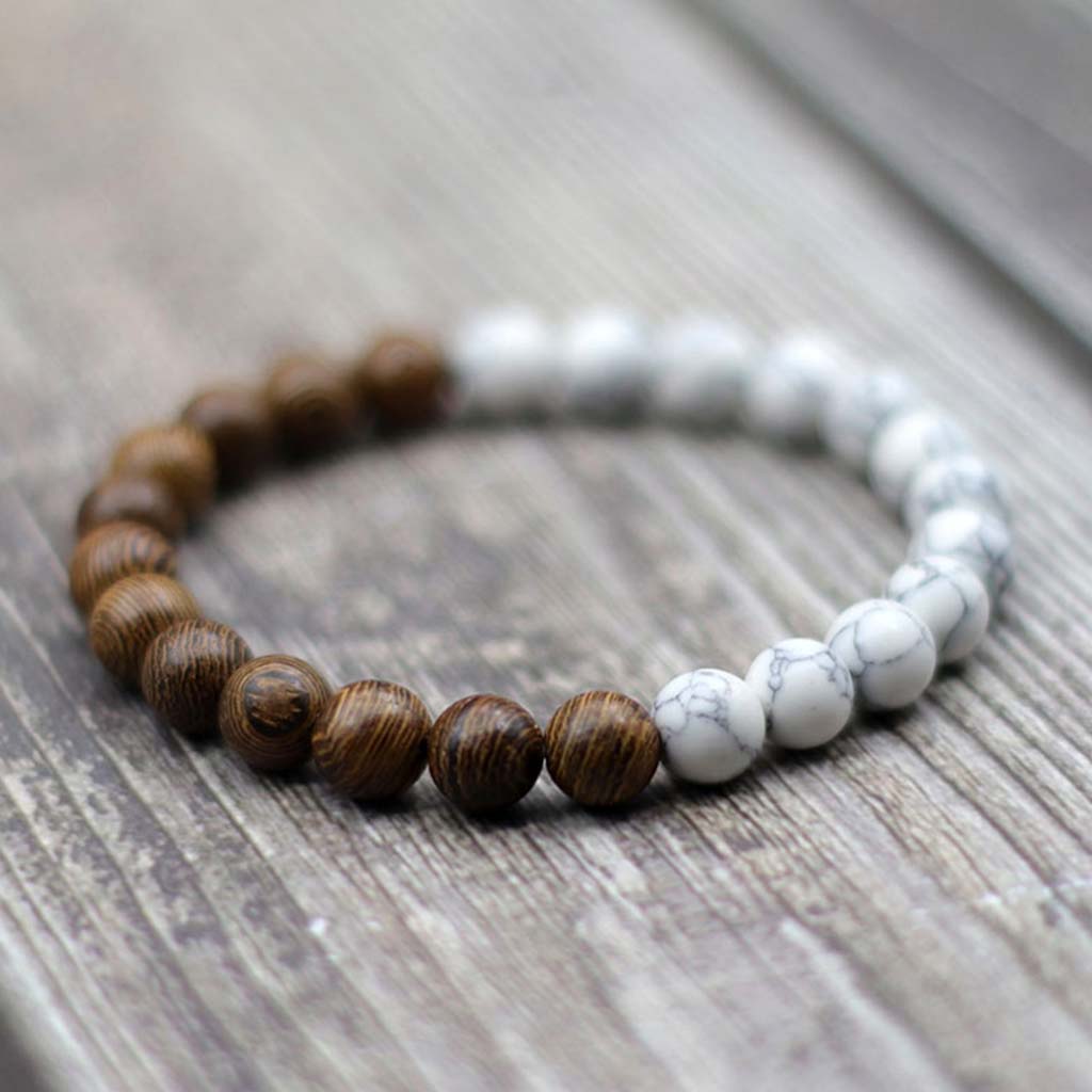 Pulseras Hombre Mujer Piedras Naturales Howlita Madera