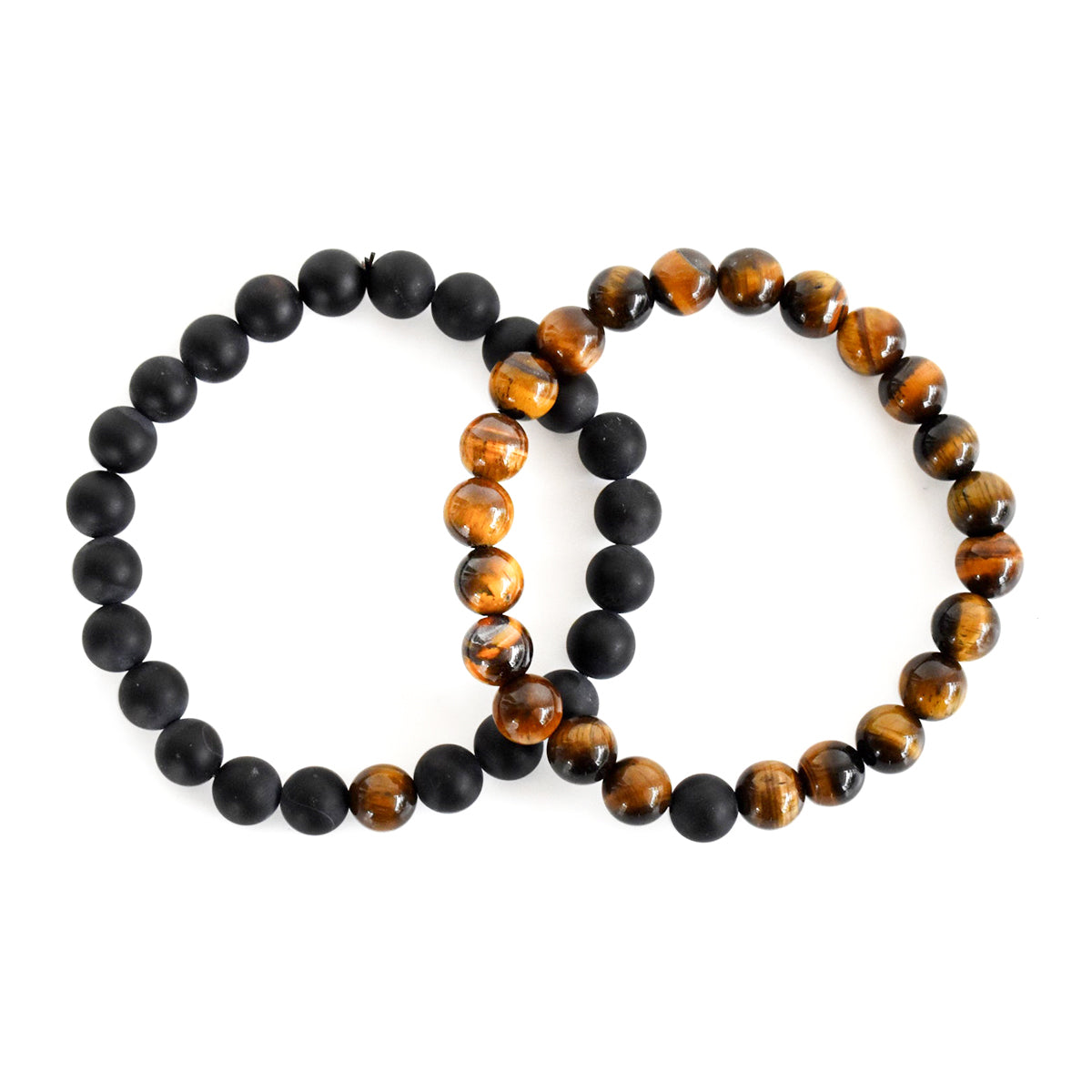 Pulsera para Parejas Par Elástica Piedra Ojo de Tigre y Ónix