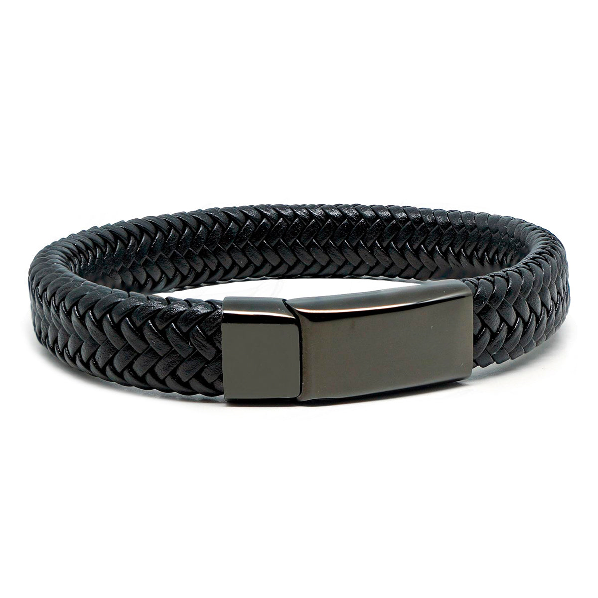 Pulsera de Cuero con tejido Espiga Broche Brillante Imantado