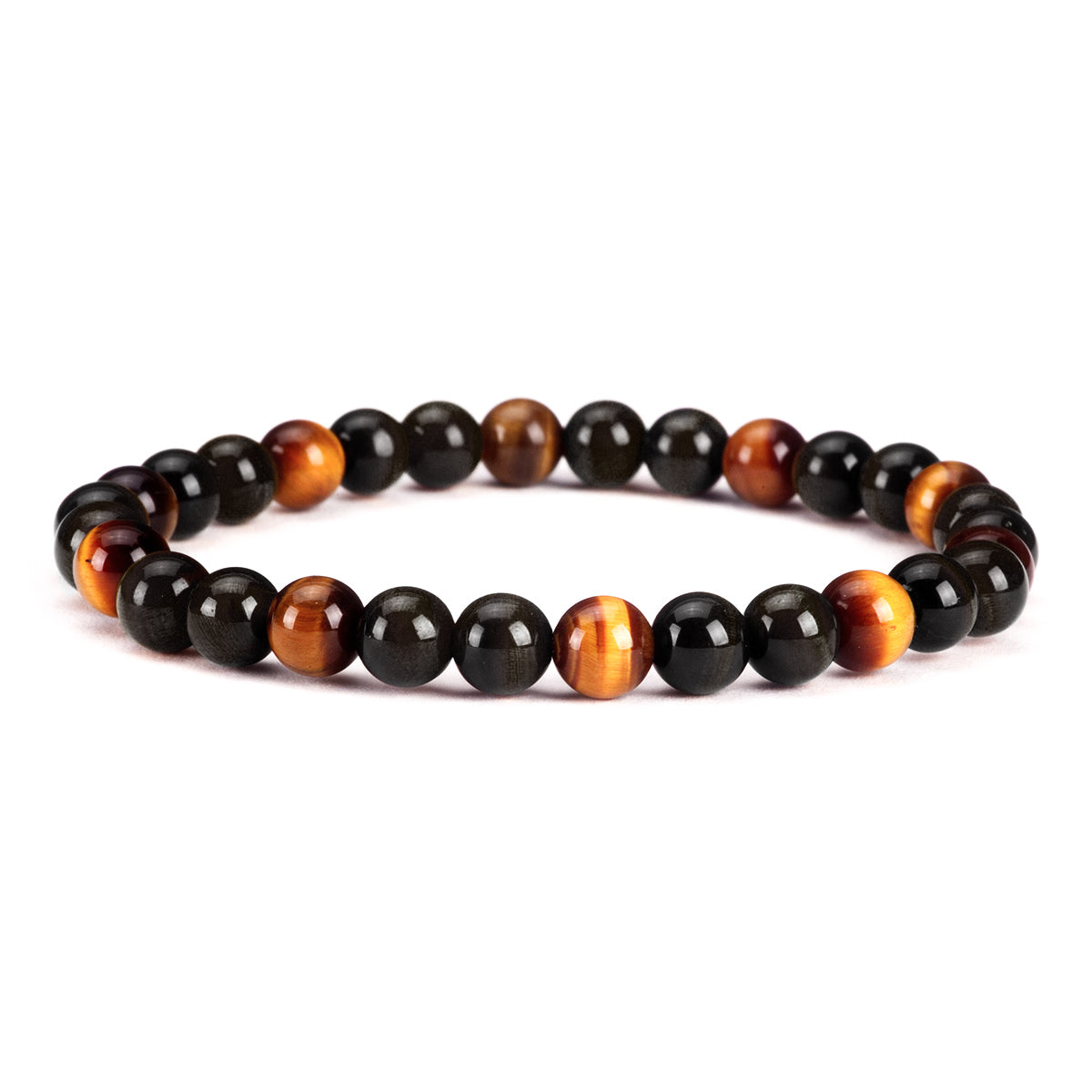 Pulsera elástica con piedras naturales ojo de tigre y ónix