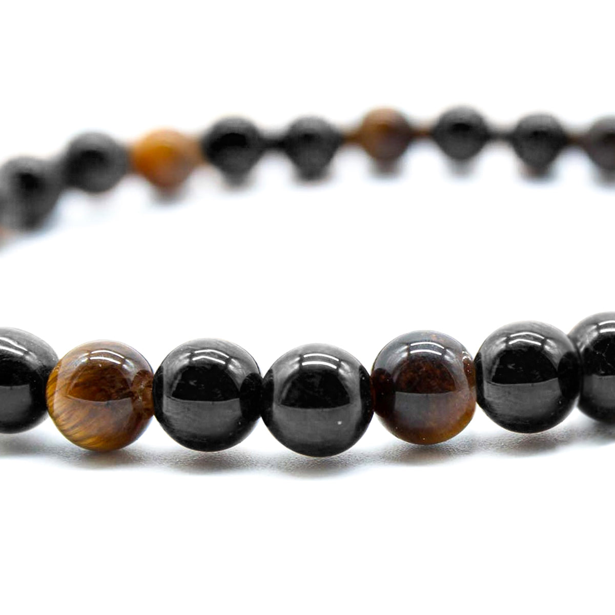 Pulsera elástica con piedras naturales ojo de tigre y ónix