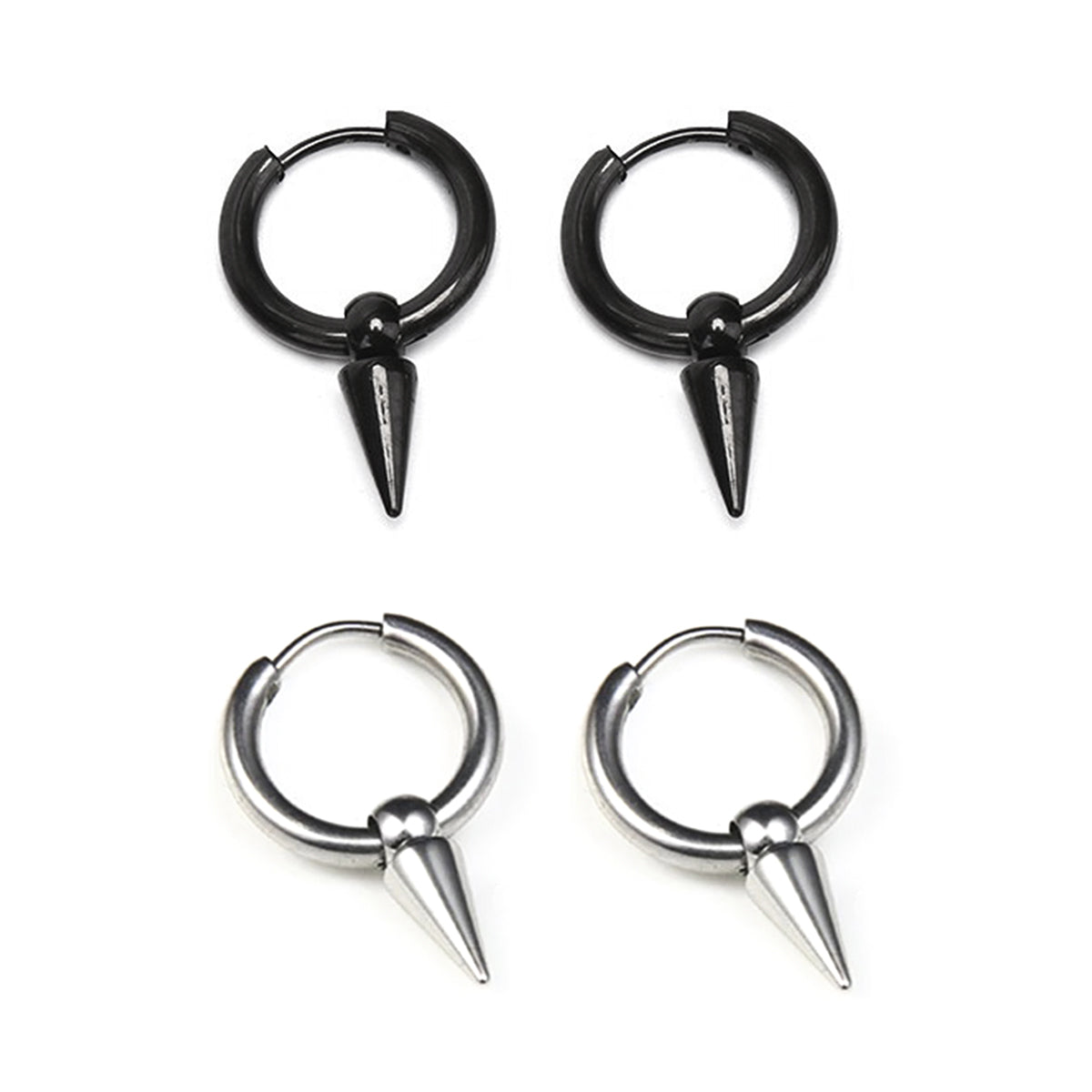 Pack 2 pares argollas aros espina acero color negro plata