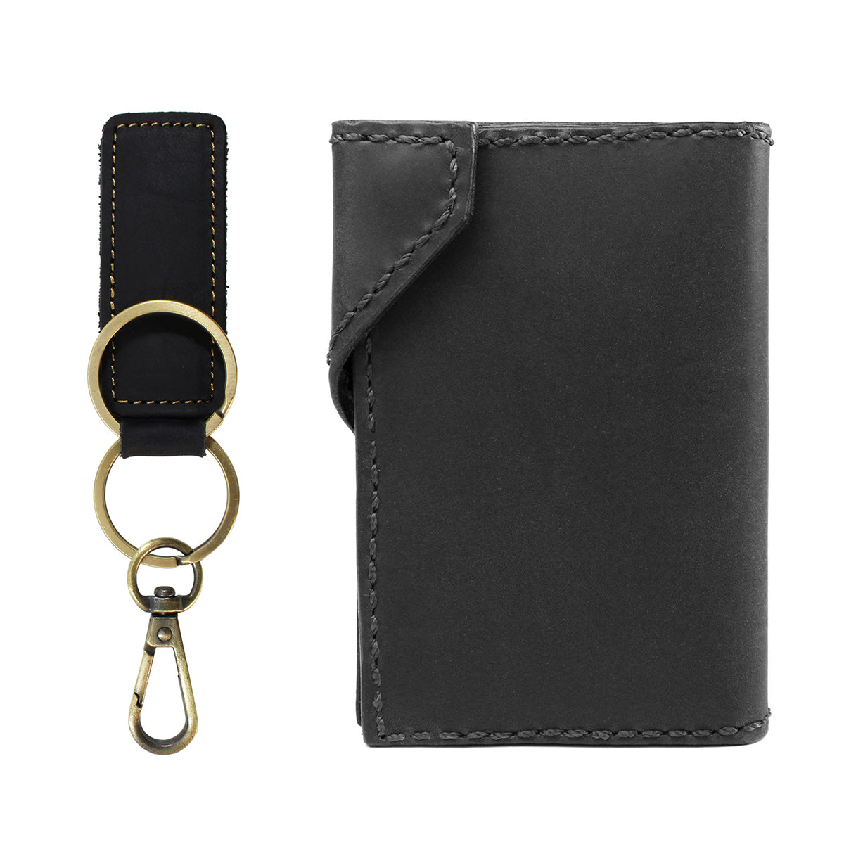 Pack Portatarjetas Billetera Tarjetero Cuero + Llavero Negro
