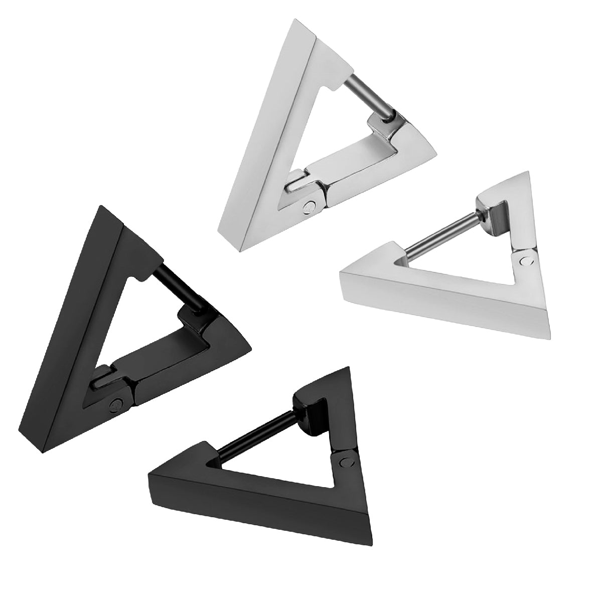 Pack 2 Pares Aros Hombre Mujer Piercing Triángulo Acero