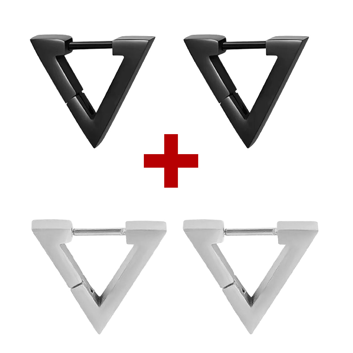 Pack 2 Pares Aros Hombre Mujer Piercing Triángulo Acero