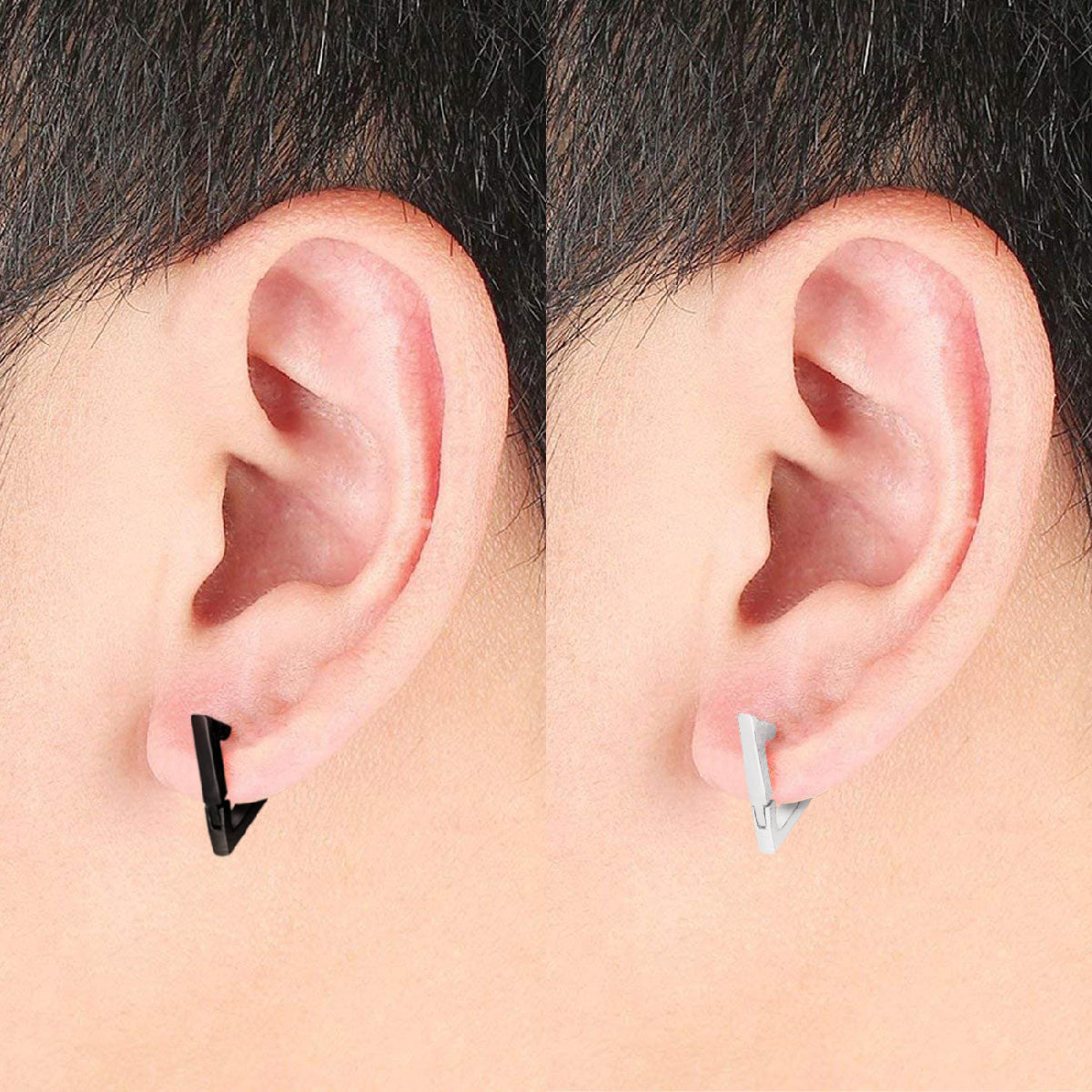 Pack 2 Pares Aros Hombre Mujer Piercing Triángulo Acero