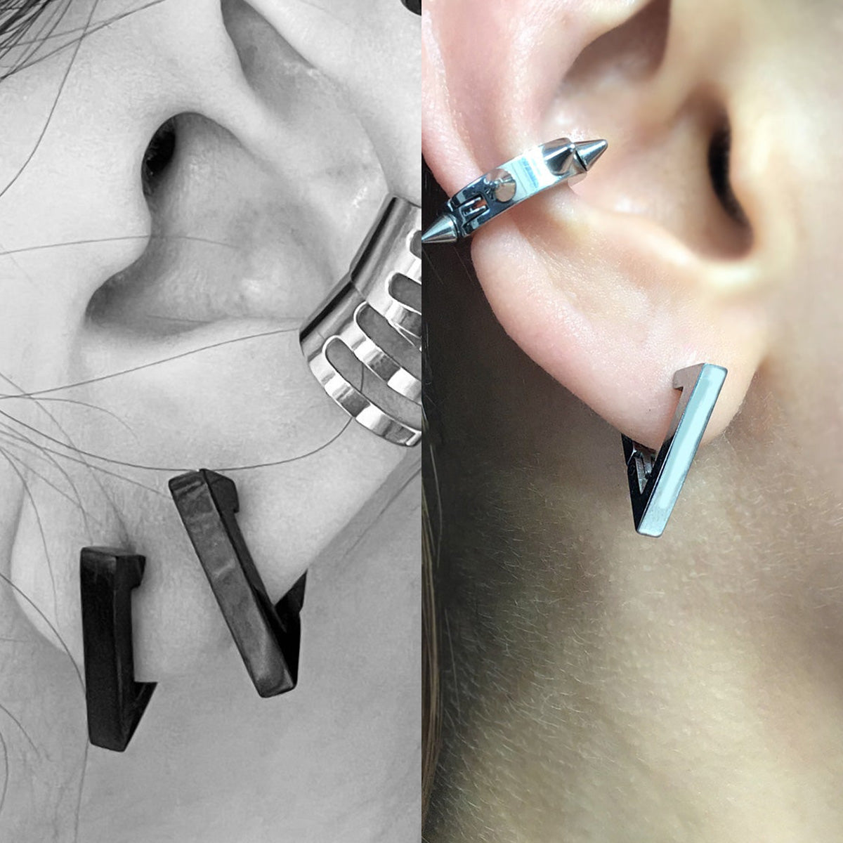 Pack 2 Pares Aros Hombre Mujer Piercing Triángulo Acero