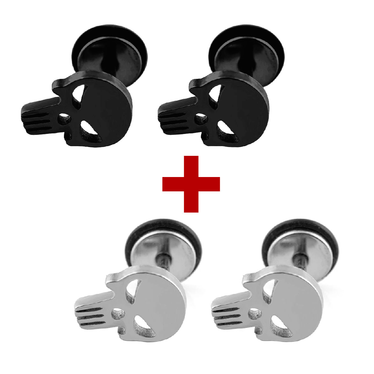 Pack 2 Pares Aros Piercing Hombre Mujer Acero The Punisher