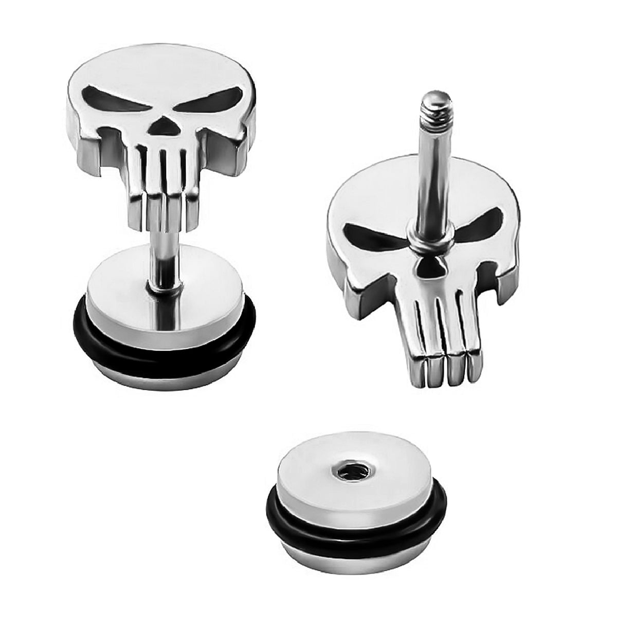 Pack 2 Pares Aros Piercing Hombre Mujer Acero The Punisher