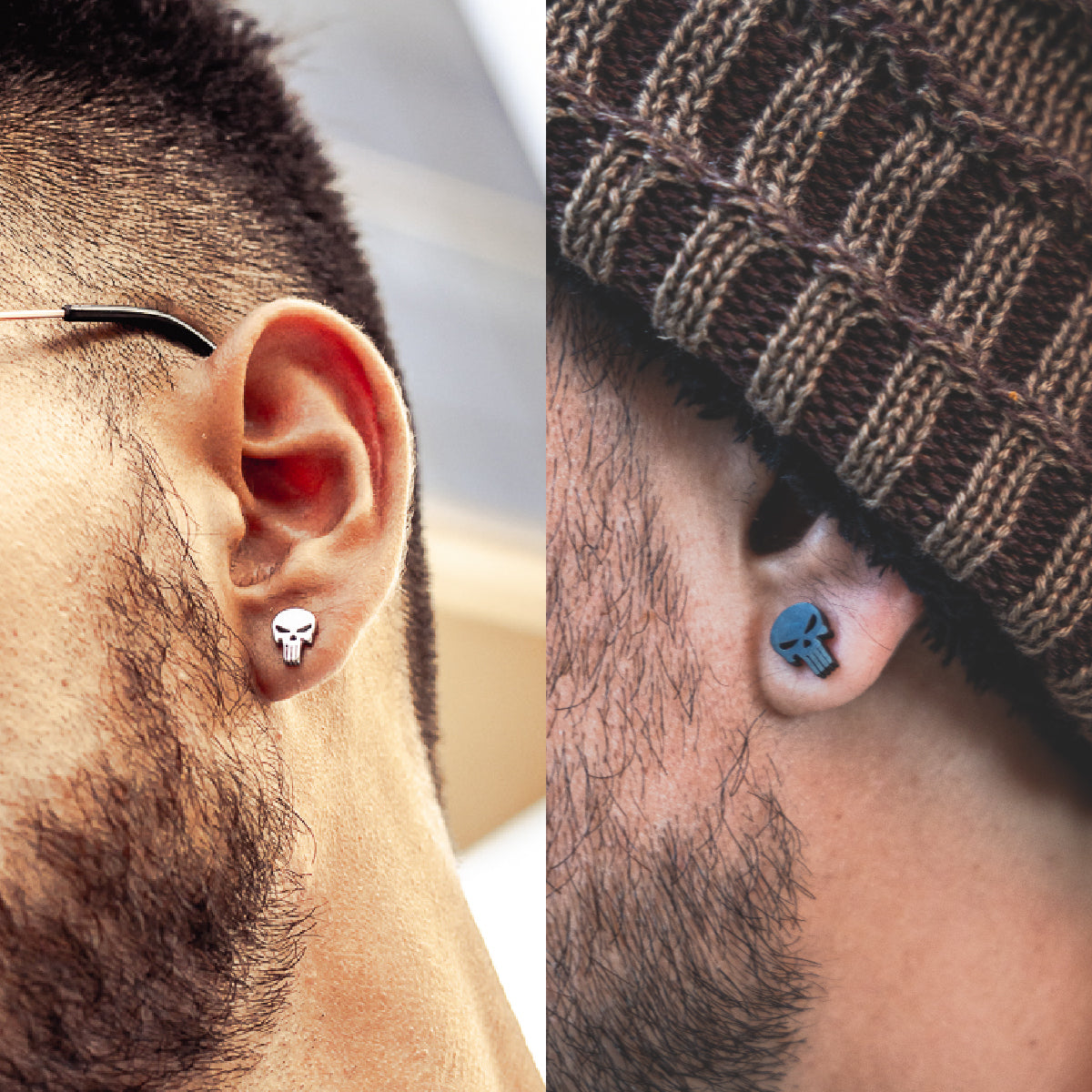 Pack 2 Pares Aros Piercing Hombre Mujer Acero The Punisher