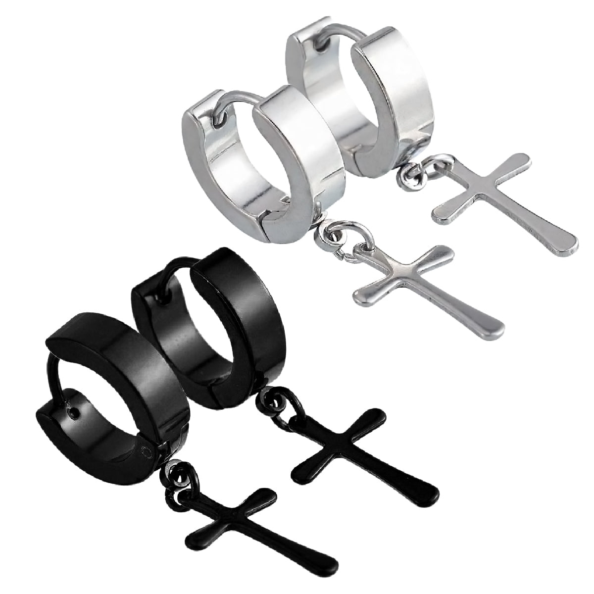 Pack 2 Pares Aros Hombre Mujer Aros Colgantes Cruz