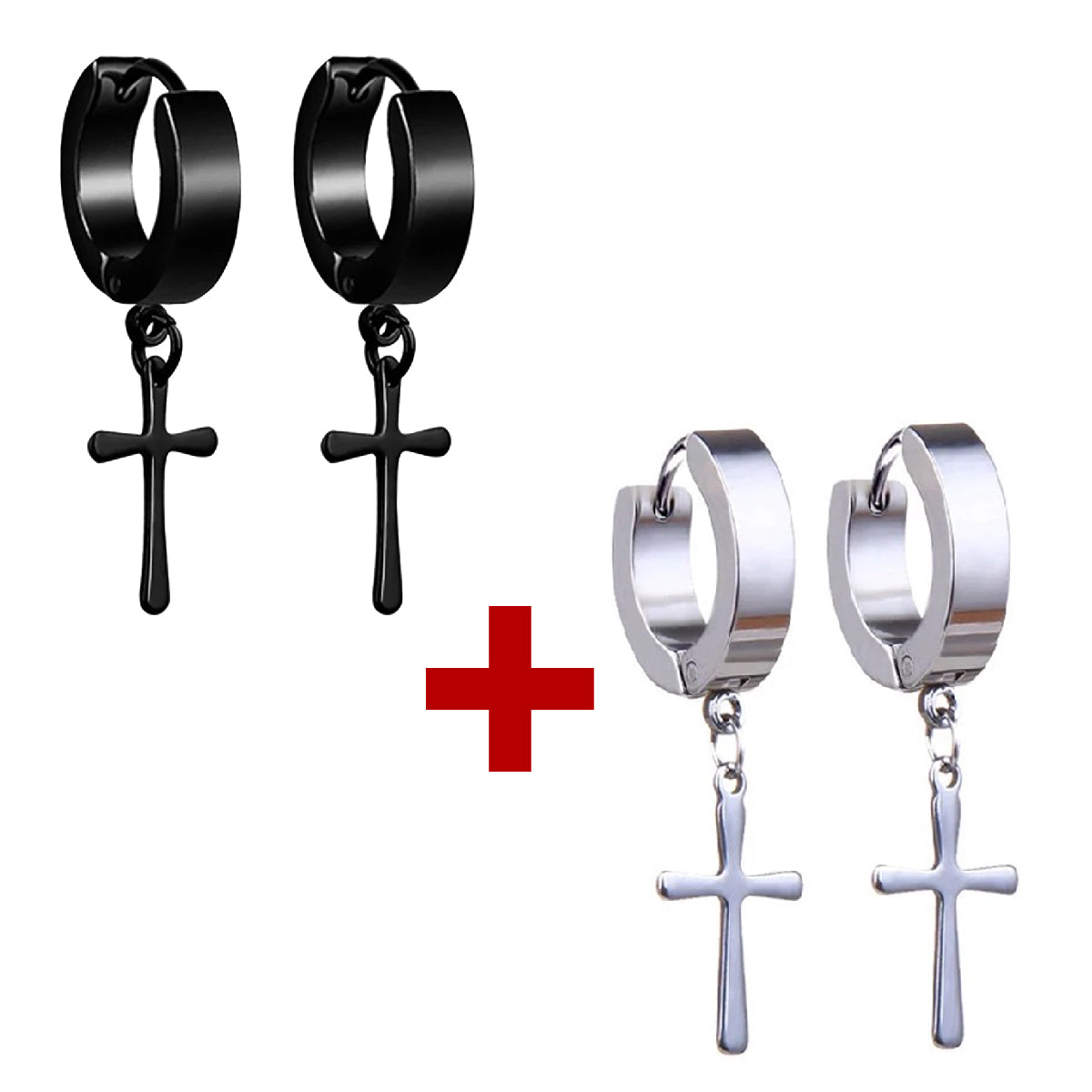 Pack 2 Pares Aros Hombre Mujer Aros Colgantes Cruz