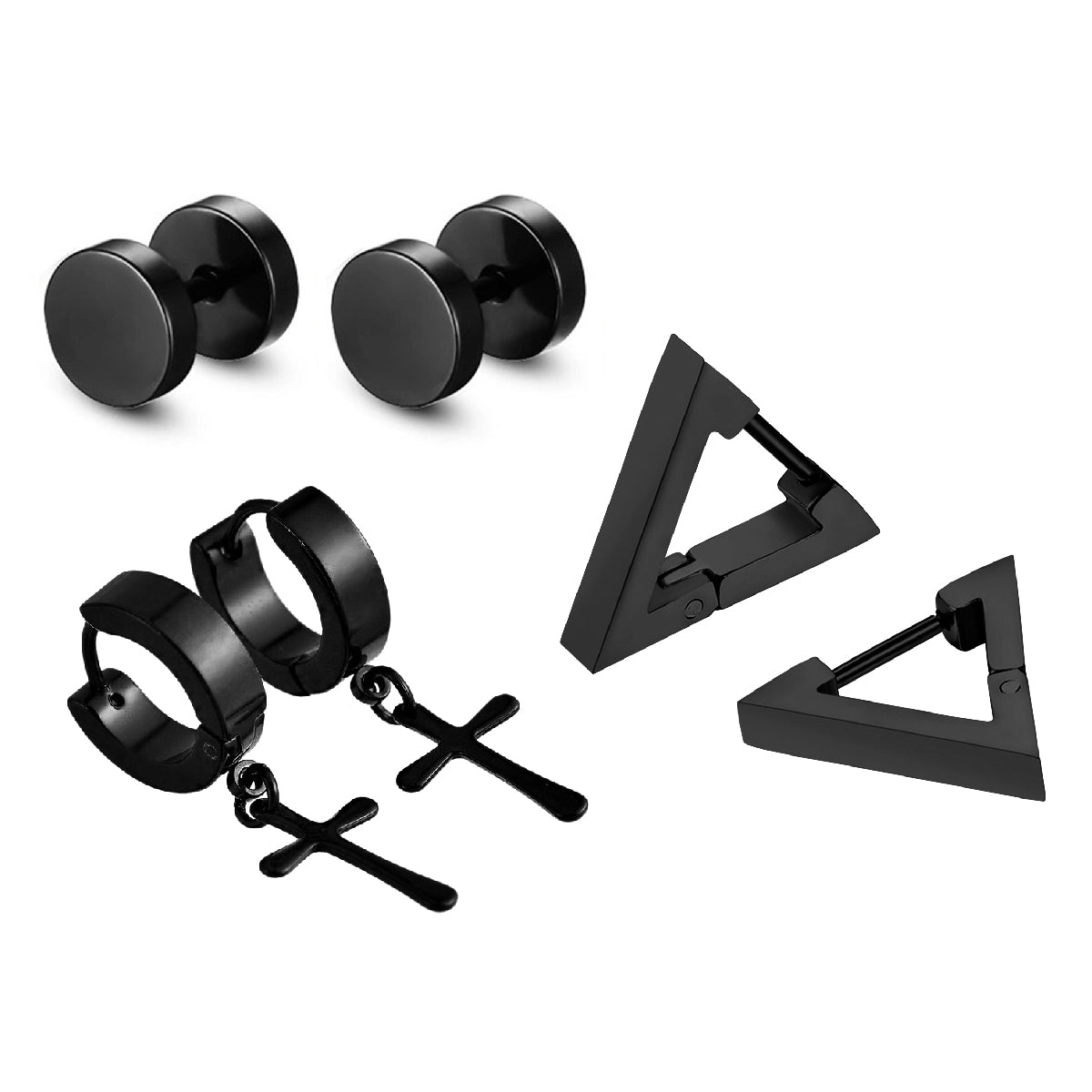 Pack Aros Acero Quirúrgico Modelos Varios x3 Pares Negros