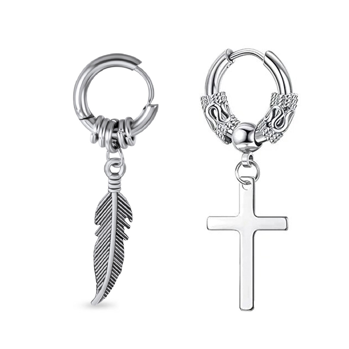 Pack 5 Aros Argollas Colgantes Varios Acero Plata y Negro