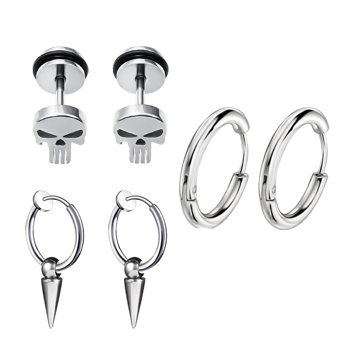 Pack de Aros Acero Plateado x3 Pares Modelos Varios