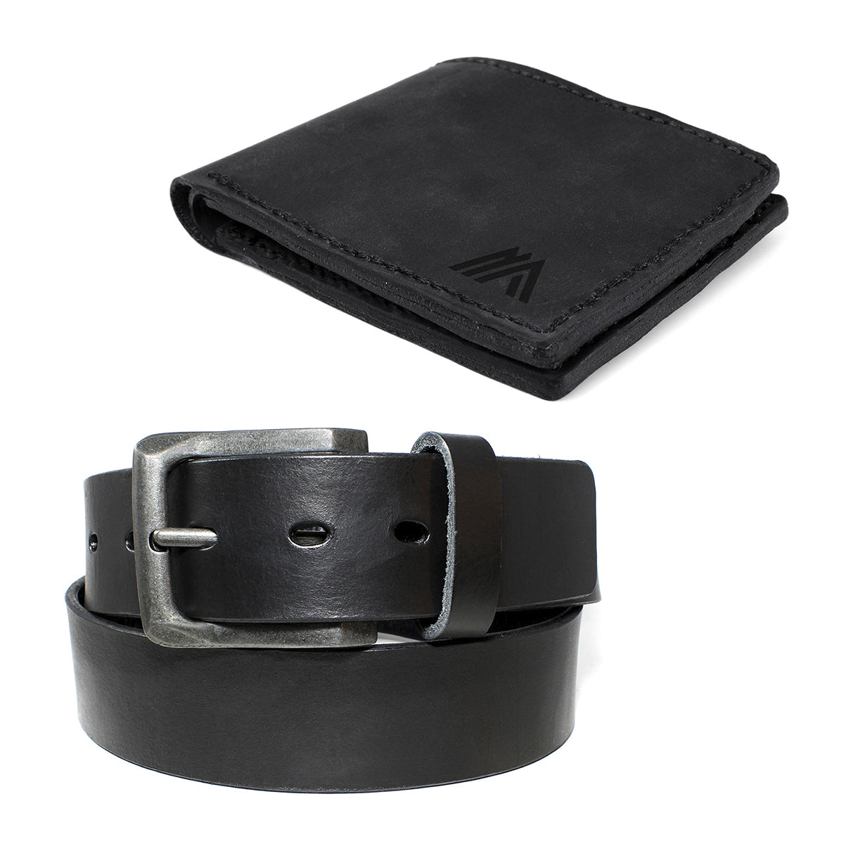 Pack Cinturon Cuero Hombre + Billetera de Cuero Negro